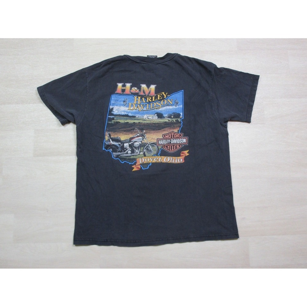 Vintage 1990s Harley Davidson Motorcycles Ride Free Embroidered Ohio T Shirt (L)